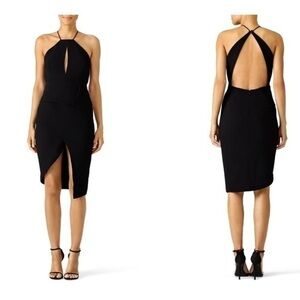 NICHOLAS Black Halter midi open back Sheath cocktail dress size 0